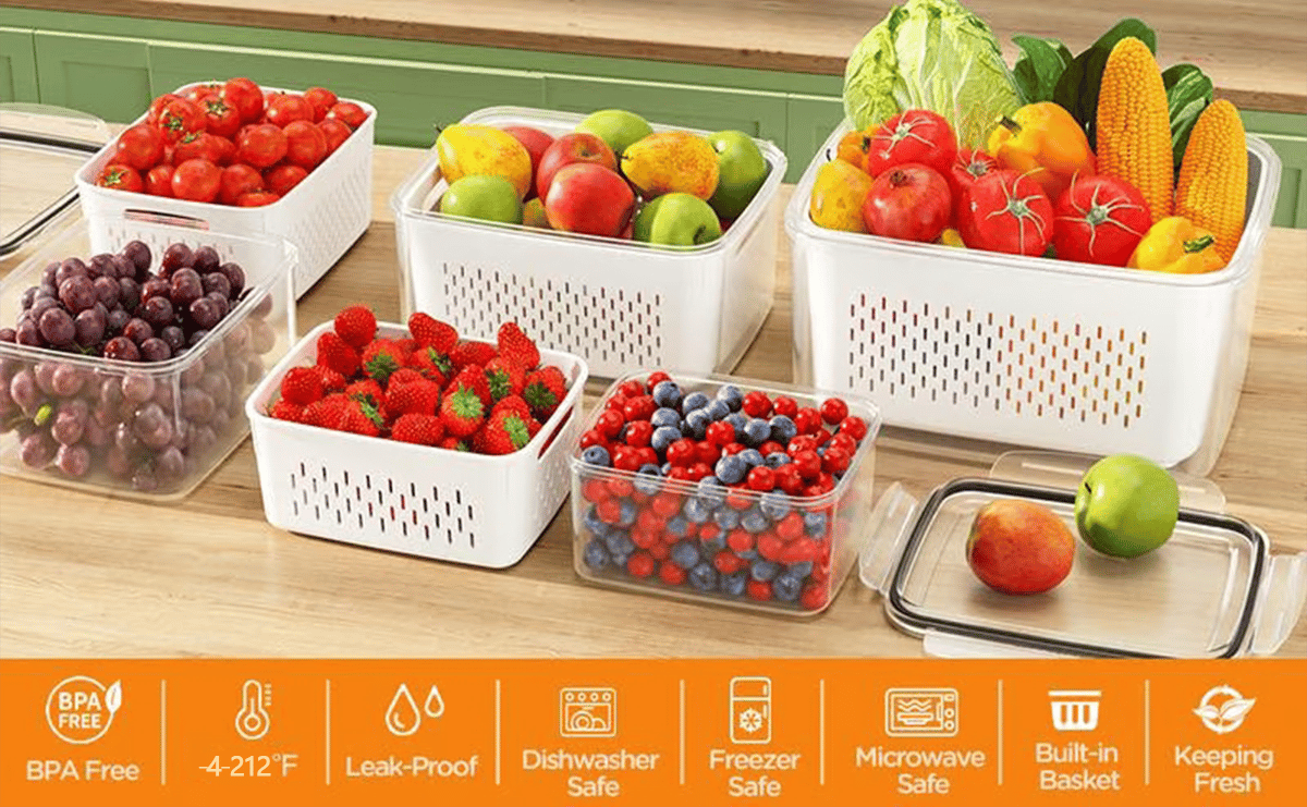 🔥🔥Household transparent plastic food storage box-Including drain basket💧