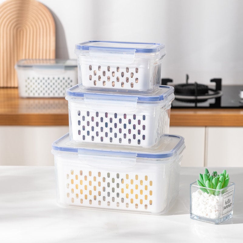 🔥🔥Household transparent plastic food storage box-Including drain basket💧