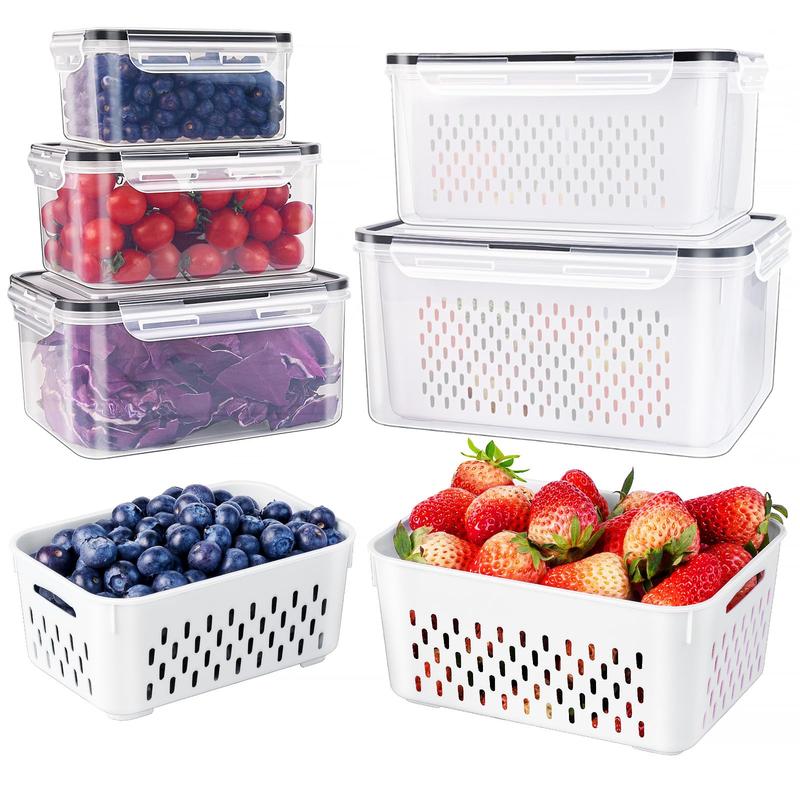 🔥🔥Household transparent plastic food storage box-Including drain basket💧