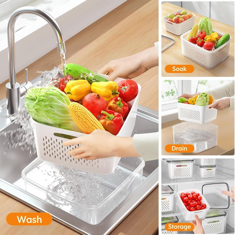 🔥🔥Household transparent plastic food storage box-Including drain basket💧