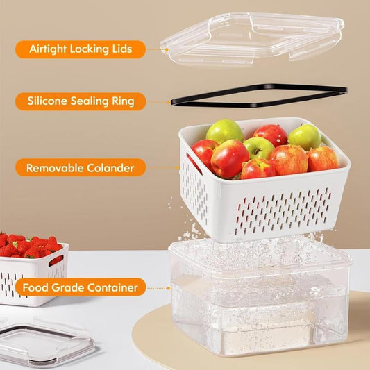 🔥🔥Household transparent plastic food storage box-Including drain basket💧